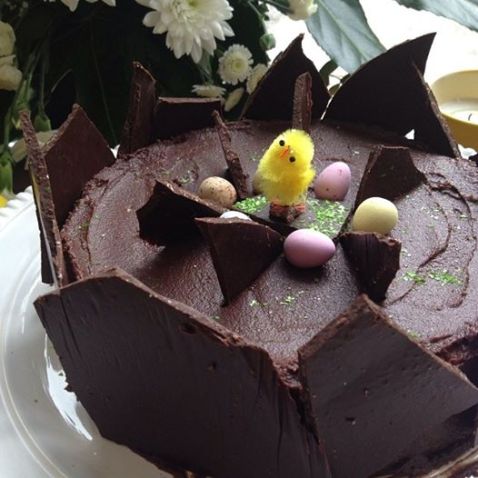 Easter chocolate cake with baby chick