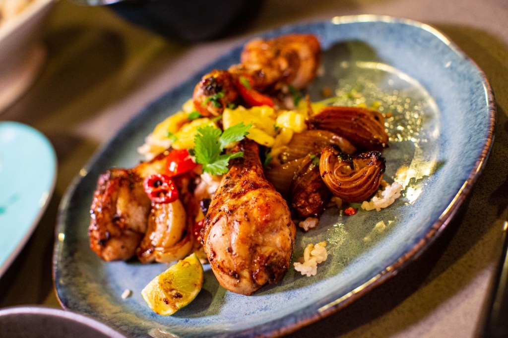 plated meal - chicken, rice and beans